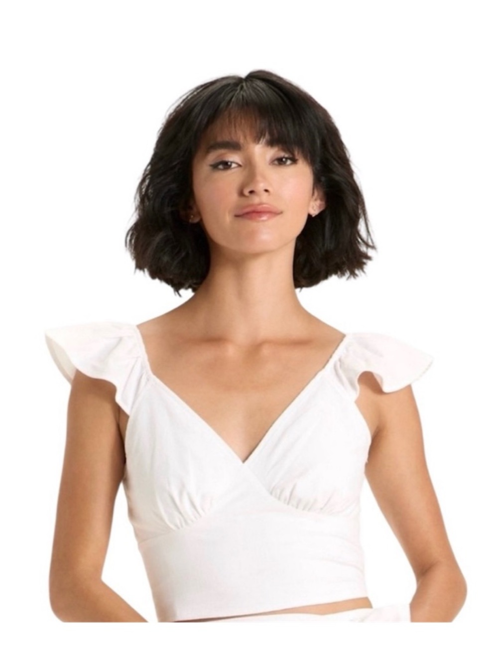 A New Day Ruffle Sleeveless Crop Top (White - Medium)